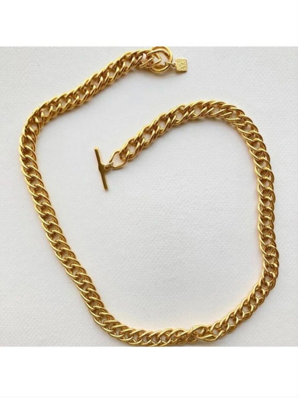 Vintage Anne Klein Chunky Gold Tone Chain Necklace 24" T-Bar Clasp - Picture 2 of 5